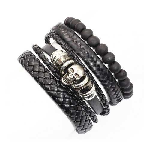 Браслет кожаный Gothic Skull 23493-01 черный в Black Star Wear