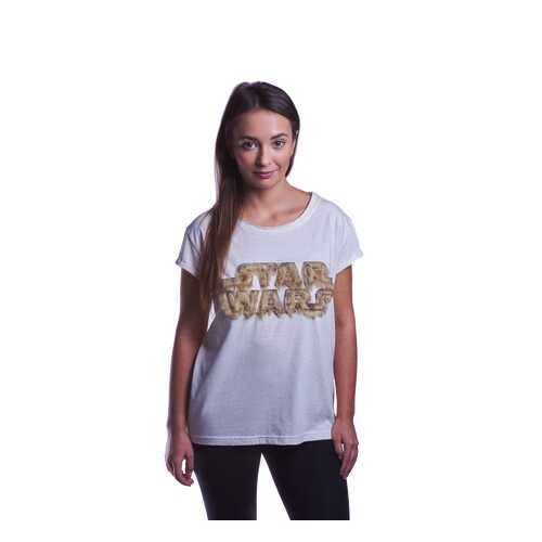 Футболка женская Good Loot Star Wars Fuzzy Logo (Чубакка) белая S в Black Star Wear